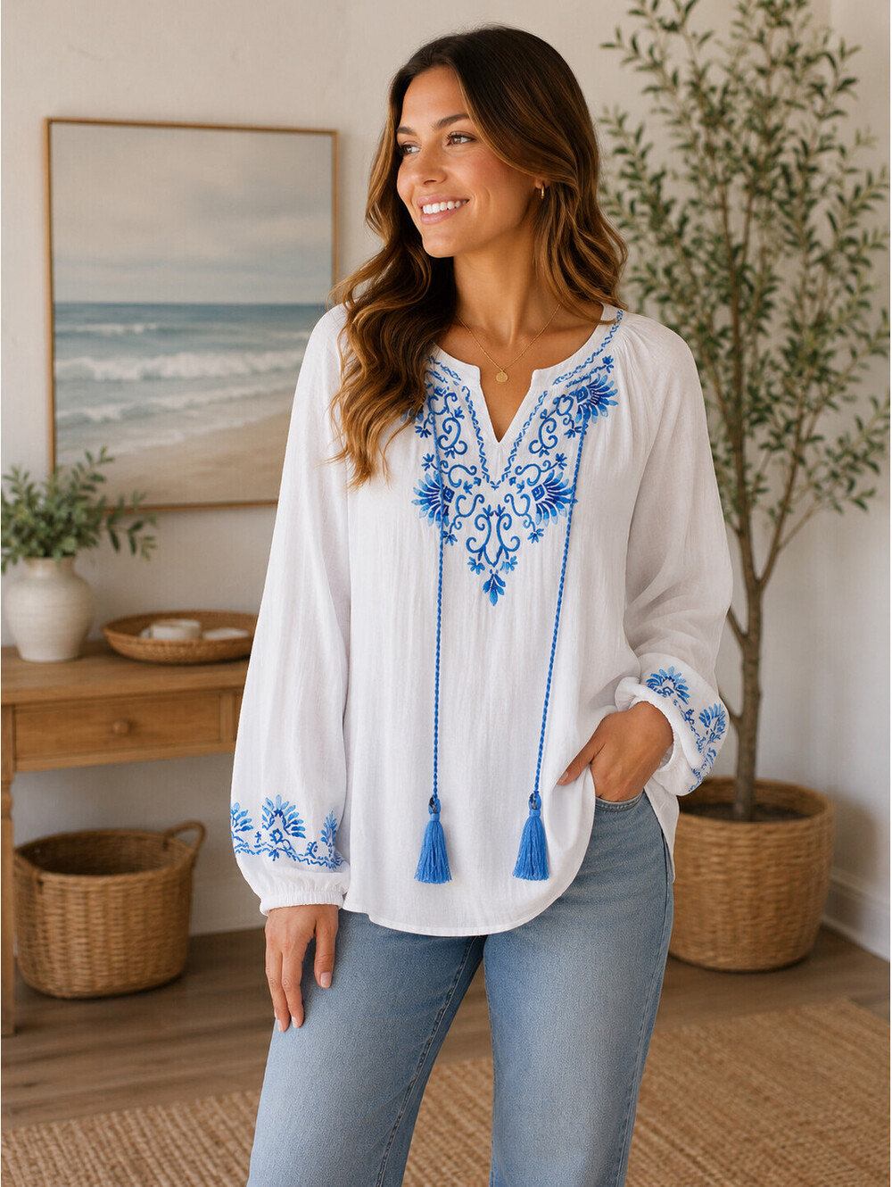 Bellisima by Kim Gravel Mykonos Mamma Mia Embroidered Top SIZE S